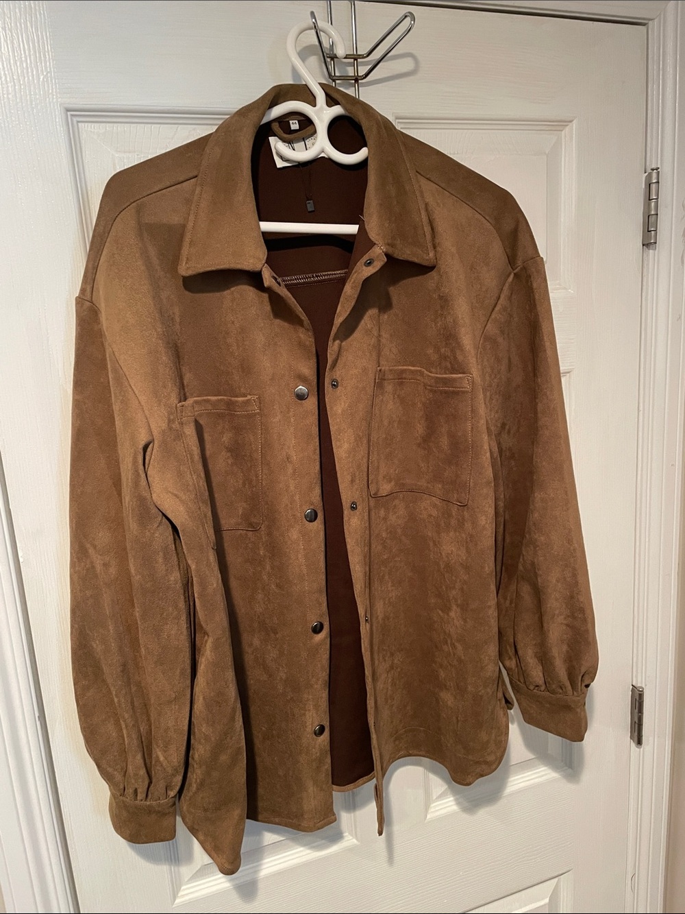 Women's Brown Suede Button-Front Shirt Jacket